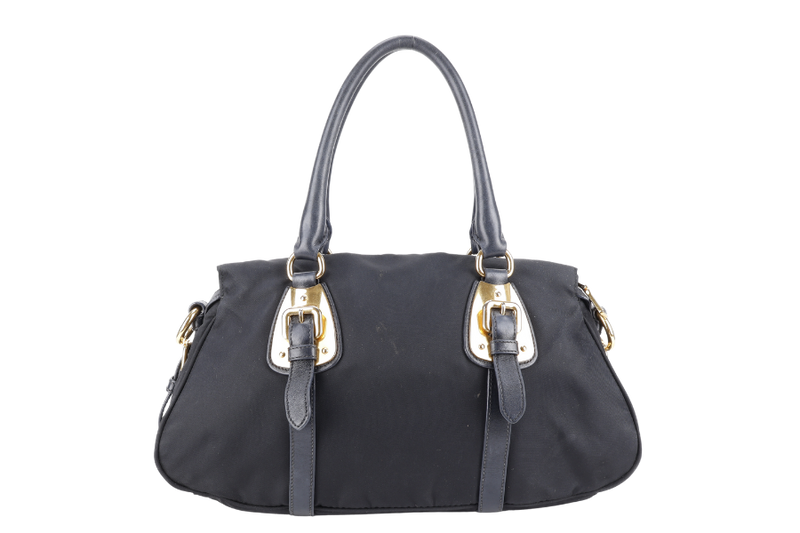 PRADA BN1903 TOP HANDLE BLACK NYLON GOLD HARDWARE NO DUST COVER