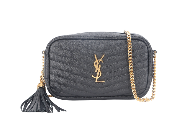 YVES SAINT LAURENT (YSL) MINI LOU CAMERA BAG BLACK CAVIAR LEATHER CROSSBODY GOLD HARDWARE WITH DUST COVER AND BOX