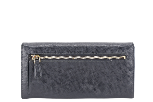PRADA 1MH132 NERO SAFFIANO LEATHER WALLET GOLD HARDWARE WITH CARD NO DUST COVER