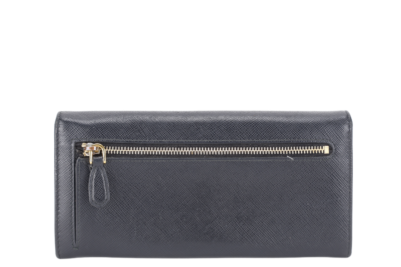 PRADA 1MH132 NERO SAFFIANO LEATHER WALLET GOLD HARDWARE WITH CARD NO DUST COVER