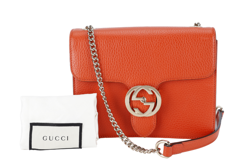 GUCCI 510304.204991 INTERLOCKING GG BAG ORANGE LEATHER GOLD HARDWARE WITH DUST COVER