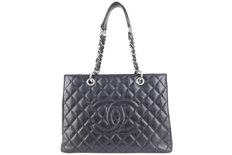 CHANEL GST BLACK CAVIAR LEATHER (2015xxxx) SILVER HARDWARE WITH CARD NO DUST COVER AND NO BOX