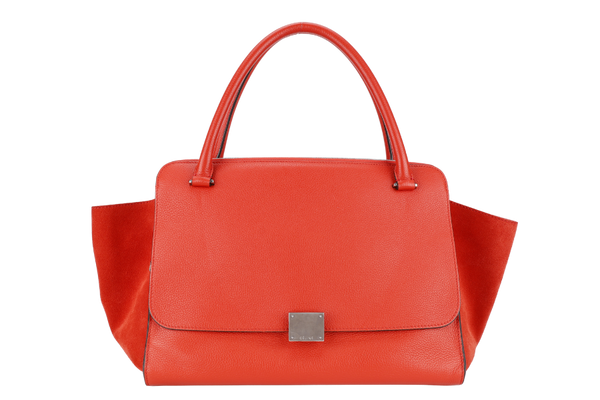 CELINE DOUBLE ZIP DRUMMED BAG ORANGE LEATHER SILVER HARDWARE WITH DUST COVER