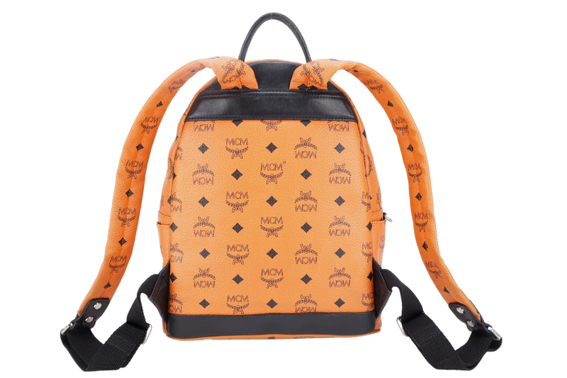 MCM STARK DUAL BACKPACK ORANGE-BLACK LEATHER SILVER HARDWARE NO DUST COVER