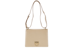 SALVATORE FERRAGAMO GANCINI SHOULDER BAG BEIGE LEATHER GOLD HARDWARE WITH DUST COVER