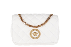 VERSACE MEDUSA SMALL WHITE NAPPA QUILTED LEATHER CROSSBODY GOLD HARDWARE WITH DUST COVER