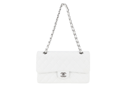 CHANEL CLASSIC FLAP MEDIUM SIZE WHITE CAVIAR SILVER HARDWARE (1121xxxx) WITH CARD, DUST COVER AND BOX