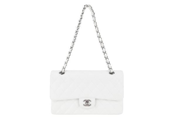 CHANEL CLASSIC FLAP MEDIUM SIZE WHITE CAVIAR SILVER HARDWARE (1121xxxx) WITH CARD, DUST COVER AND BOX