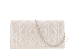 CHRISTIAN DIOR METALLIC GOLD FABRIC CANNAGE FOLDED CLUTCH GOLD HARDWARE WITH CHAIN, DUST COVER AND BOX