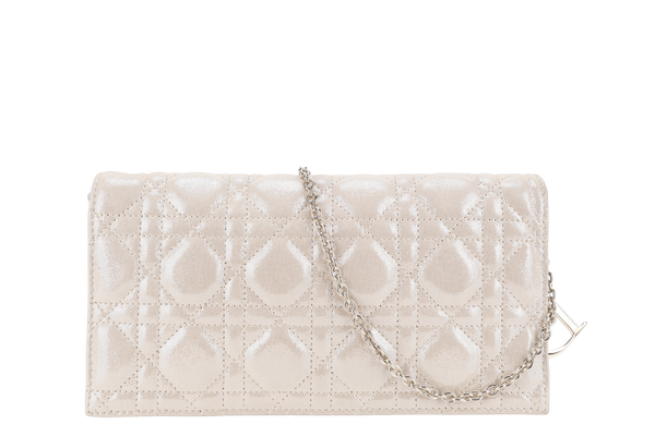 CHRISTIAN DIOR METALLIC GOLD FABRIC CANNAGE FOLDED CLUTCH GOLD HARDWARE WITH CHAIN, DUST COVER AND BOX