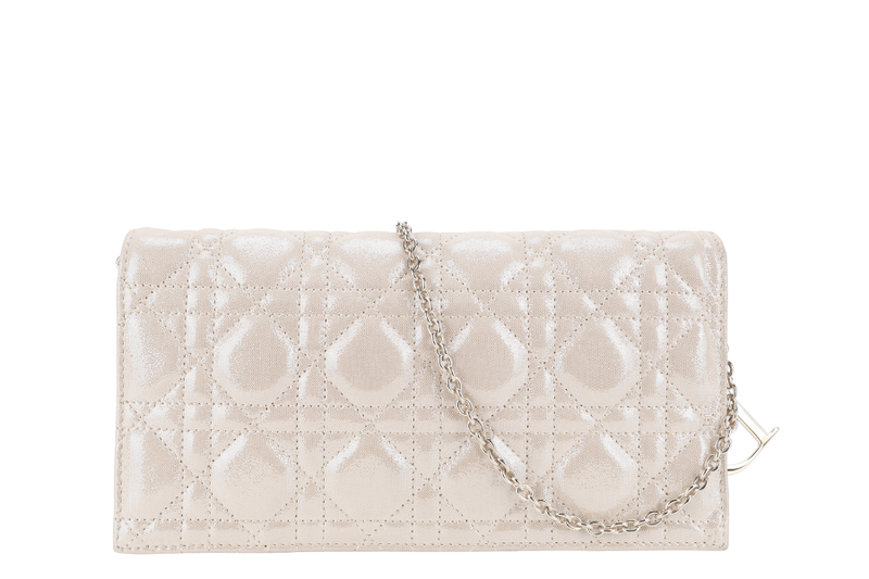 CHRISTIAN DIOR METALLIC GOLD FABRIC CANNAGE FOLDED CLUTCH GOLD HARDWARE WITH CHAIN, DUST COVER AND BOX