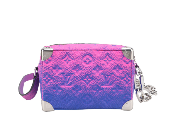 LOUIS VUITTON M81219 MINI SOFT TRUNK TAURILLON BLEU ROSE SILVER HARDWARE WITH STRAPS, DUST COVER AND BOX