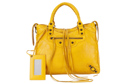 BALENCIAGA CITY VELO MUSTARD YELLOW LAMBSKIN HANDBAG WITH STRAPS AND DUST COVER