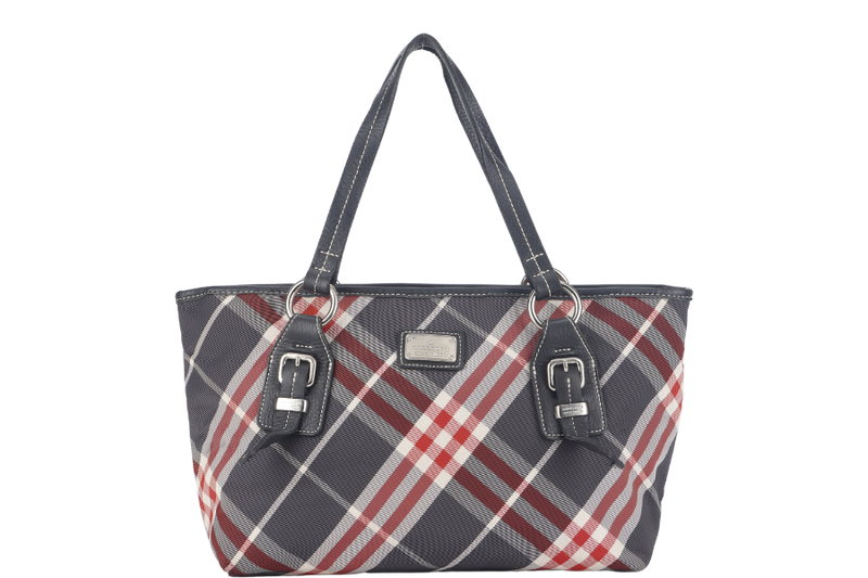 BURBERRY BLUE LABEL RED & BLUE CHECK ZIPPY TOTE BAG ZAE05-110-07 WITH DUST COVER