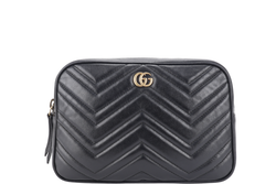 GUCCI GG MARMONT SQUARE BELT BAG BLACK LEATHER GOLD HARDWARE NO DUST COVER