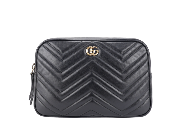 GUCCI GG MARMONT SQUARE BELT BAG BLACK LEATHER GOLD HARDWARE NO DUST COVER