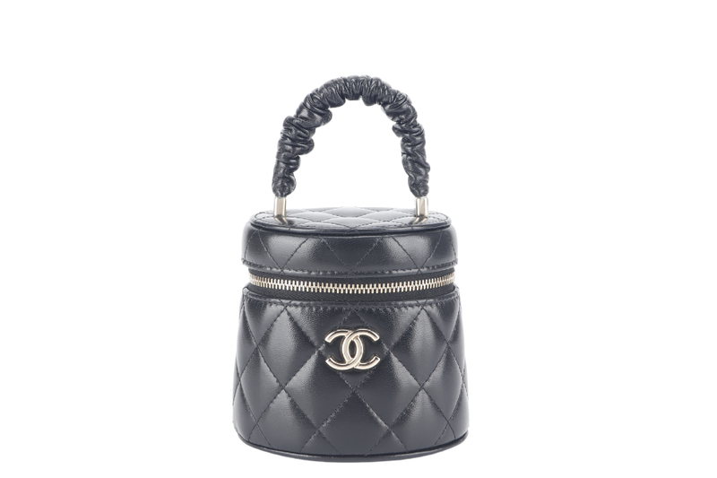 CHANEL 22S VANITY MINI TOP HANDLE BLACK LAMBSKIN GOLD HARDWARE (3209xxxx) WITH CARD, DUST COVER AND BOX