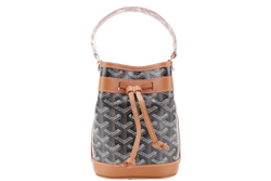 GOYARD PETIT FLOT MINI BUCKET BLACK AND TAN SILVER HARDWARE WITH STRAPS AND DUST COVER