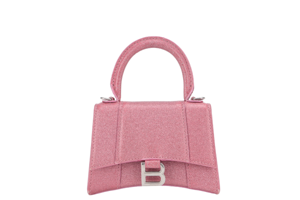 BALENCIAGA HOURGLASS MINI PINK GLITTER SILVER HARDWARE WITH DUST COVER
