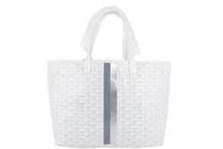 GOYARD SAINT LOUIS PM WHITE GOYARDINE SILVER & GREY LINES WITH POUCH WITH DUST COVER