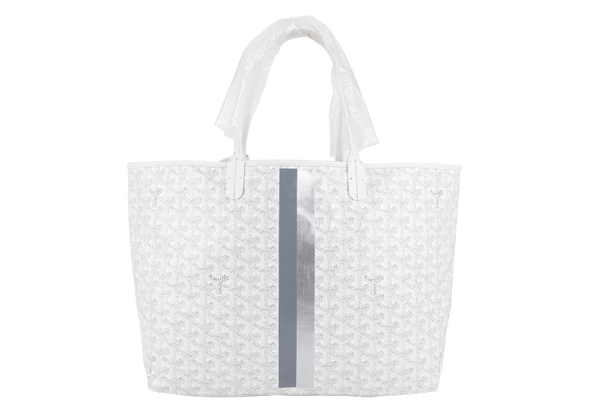 GOYARD SAINT LOUIS PM WHITE GOYARDINE SILVER & GREY LINES WITH POUCH WITH DUST COVER