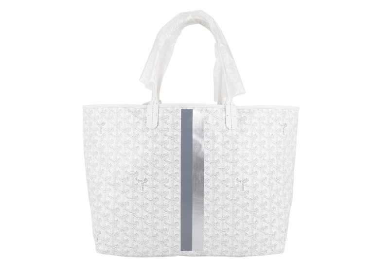 GOYARD SAINT LOUIS PM WHITE GOYARDINE SILVER & GREY LINES WITH POUCH WITH DUST COVER