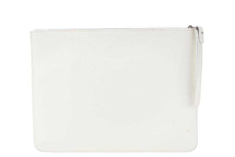 BALENCIAGA WHITE MEDIUM CLUTCH LEATHER SILVER HARDWARE WITH DUST COVER