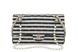 CHANEL COCO SAILOR STRIPE (1919xxxx) BLACK & WHITE JERSEY GOLD HARDWARE WITH CARD