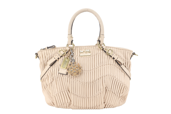 COACH MADISON SATCHEL (15942) BEIGE LEATHER GOLD HARDWARE WITH LEATHER STRAPS AND DUST COVER