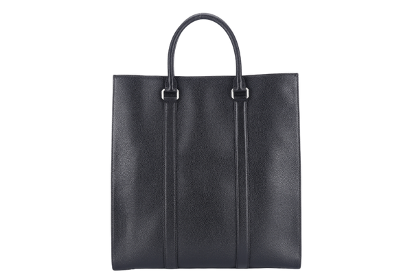 MCM DOCUMENT SAC 2 WAY BAG(G8434) BLACK CALF LEATHER SILVER HARDWARE WITH LONG STRAPS AND DUST COVER