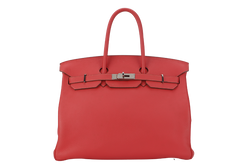 HERMES BIRKIN 35 (STAMP P) ROSE JAIPUR CLEMENCE LEATHER SILVER HARDWARE WITH KEYS LOCK , DUST COVER AND RAIN COAT