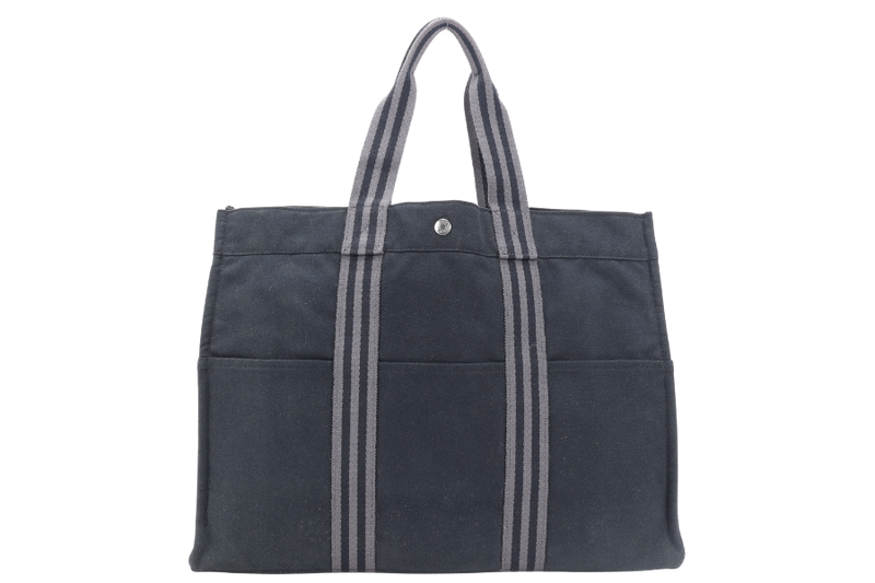 HERMES FOURRE TOTE MM BLACK COTTON SILVER HARDWARE NO DUST COVER