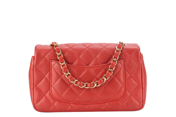 CHANEL CLASSIC FLAP MINI RECTANGULAR (2062xxxx) RED CAVIAR GOLD HARDWARE WITH DUST COVER