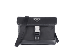 PRADA RE-NYLON BLACK SLING POUCH WITH STRAPS, DUST COVER AND BOX