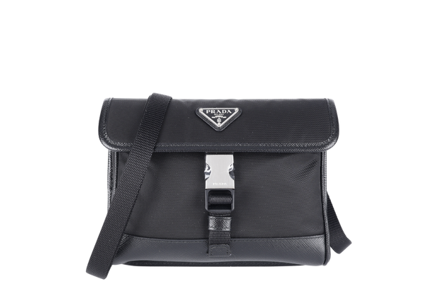 PRADA RE-NYLON BLACK SLING POUCH WITH STRAPS, DUST COVER AND BOX