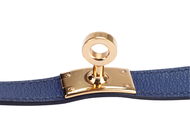Hermes Kelly Double Tour Bracelet, Blue Sapphire with Gold Hardware, no Dust Cover & Box