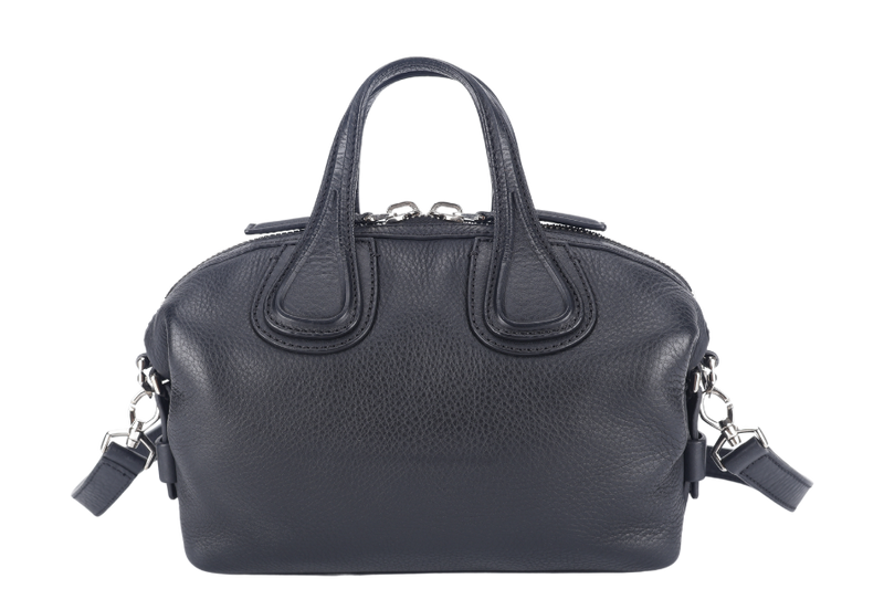 GIVENCHY NIGHTINGALE SATCHEL BLACK LEATHER SILVER HARDWARE WITH STRAPS AND DUST COVER