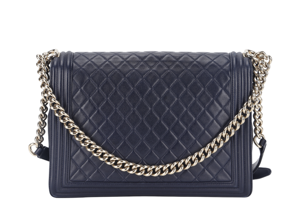 CHANEL LEBOY LARGE (2226xxxx) NAVY BLUE LAMBSKIN GOLD HARDWARE WITH DUST COVER AND BOX