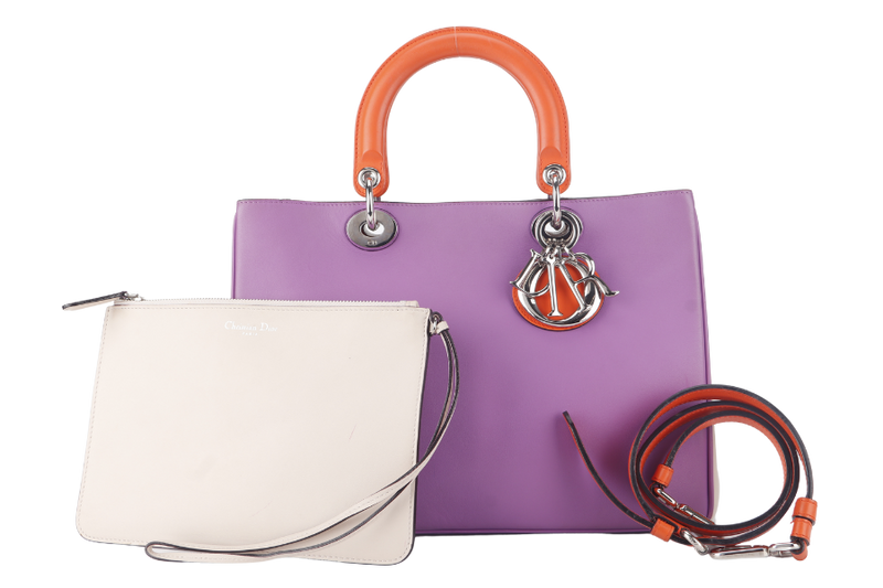 CHRISTIAN DIOR DIORISSIMO MEDIUM (09-MA-0134) TRICOLOR CALFSKIN SILVER HARAWARE WITH POUCH , STRAPS AND DUST COVER