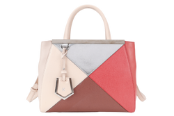FENDI 8BH253-V0D 2 JOURS (148-2566) PINK & SILVER SAFFIANO LEATHER SILVER HARDWARE WITH DUST COVER
