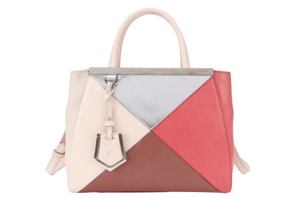 FENDI 8BH253-V0D 2 JOURS (148-2566) PINK & SILVER SAFFIANO LEATHER SILVER HARDWARE WITH DUST COVER