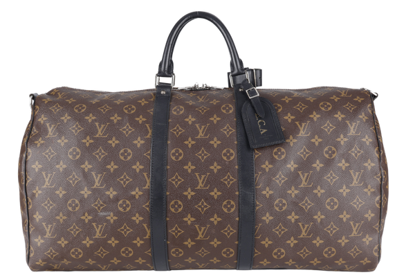 LOUIS VUITTON M56711 KEEPALL BANDOULIERE 55 MONOGRAM CANVAS SILVER HARDWARE (INITIALS NAME _ E.C.A) WITH STRAPS