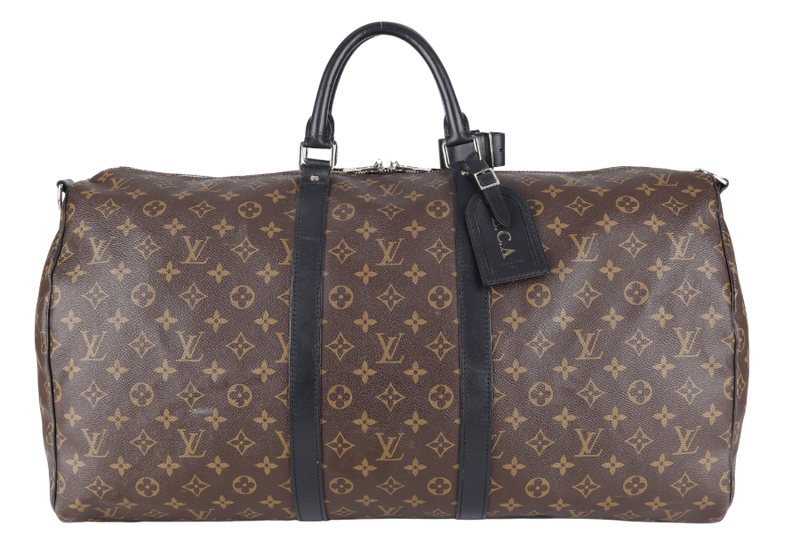 LOUIS VUITTON M56711 KEEPALL BANDOULIERE 55 MONOGRAM CANVAS SILVER HARDWARE (INITIALS NAME _ E.C.A) WITH STRAPS