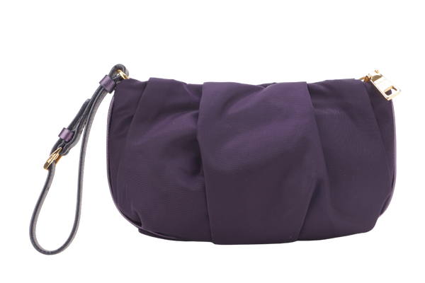 PRADA 1N1422 PURPLE NYLON WRIST POUCH GOLD HARDWARE WITH CARD