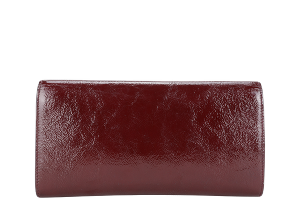 YSL BELLE DE JOUR BURGUNDY CRACKING PATENT CLUTCH NO DUST COVER