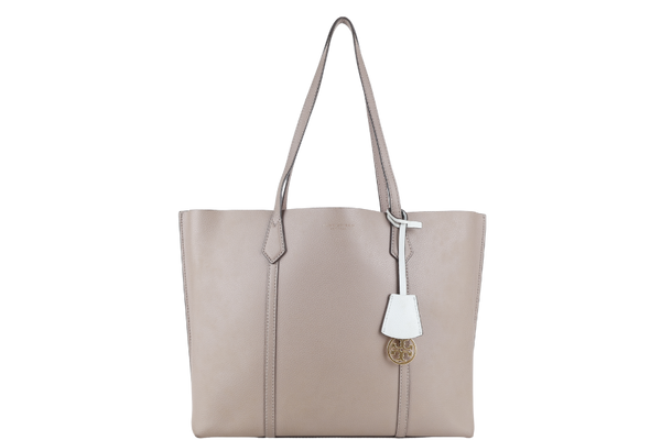 TORY BURCH PERRY TRIPLE COMPARTMENT TOTE GREY LEATHER GOLD HARDWARE NO DUST COVER