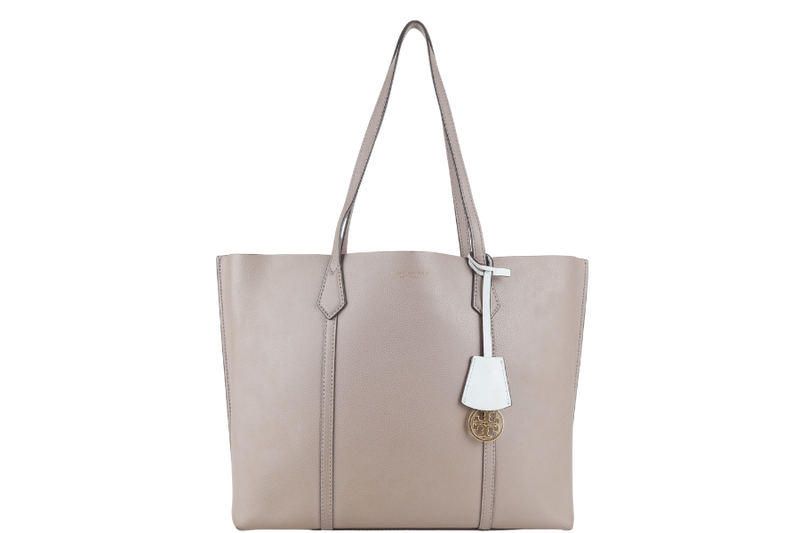 TORY BURCH PERRY TRIPLE COMPARTMENT TOTE GREY LEATHER GOLD HARDWARE NO DUST COVER