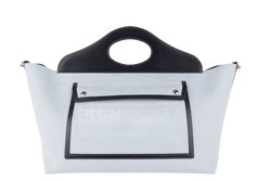 BURBERRY MD SOFT POCKET TOTE DEBOSSED LOGO CANVAS, WITH STRAP & DUST COVER