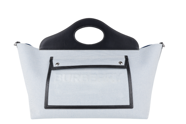 BURBERRY MD SOFT POCKET TOTE DEBOSSED LOGO CANVAS, WITH STRAP & DUST COVER