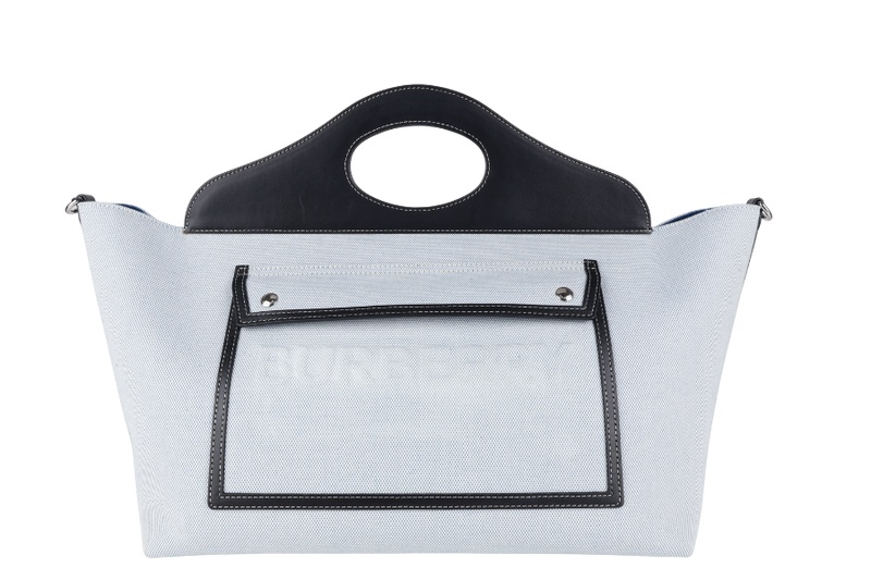 BURBERRY MD SOFT POCKET TOTE DEBOSSED LOGO CANVAS, WITH STRAP & DUST COVER